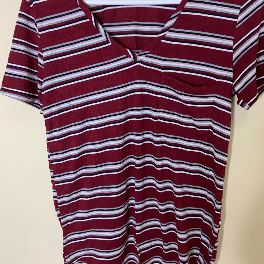 striped maroon t-shirt